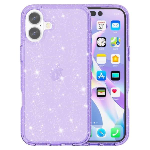 EIDERWOOD iPhone 16 Hybrid Plastik Cover - Lilla Glitter For Sale