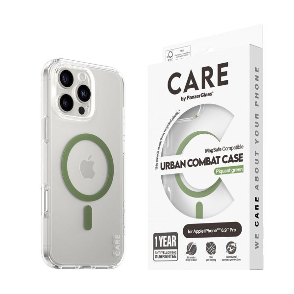 CARE by PanzerGlass iPhone 16 Pro Max FLAGSHIP Urban Combat Case - MagSafe Kompatibel - Transparent   Piquant Green Sale