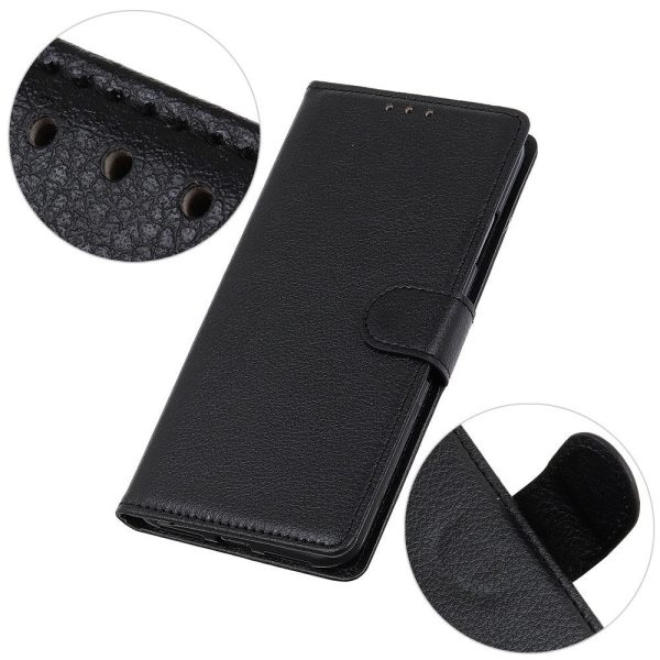 EIDERWOOD Motorola Moto E14 4G   G04 4G   G04s 4G   G24 4G Litchi Tekstur Stående Telefon Cover - Sort Online Sale