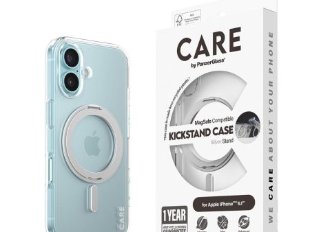 CARE by PanzerGlass iPhone 16 Feature Kickstand Case - MagSafe Kompatibel - Transparent   Silver on Sale