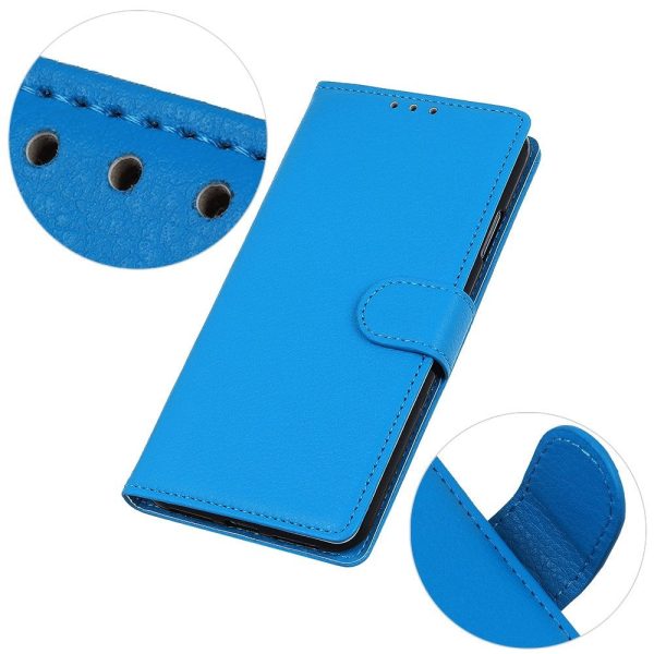 EIDERWOOD Motorola Moto E14 4G   G04 4G   G04s 4G   G24 4G Litchi Tekstur Stående Telefon Cover - Blå For Sale