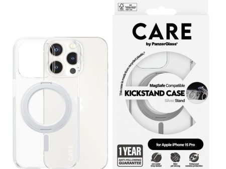 CARE by PanzerGlass iPhone 15 Pro Feature Kickstand Case - MagSafe Kompatibel - Transparent   Silver on Sale