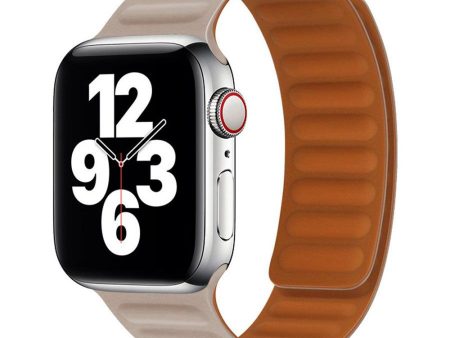 Apple Watch (42 44 SE 45 46 49mm) Lippa Magnetisk Læder Rem - Beige Online now