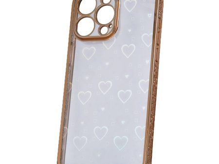 iPhone 14 Pro Max Fleksibel Plastik Cover m. Holografisk Folie - Hjerter Motiv - Gennemsigtig   Rose Gold Online