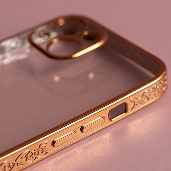 iPhone 14 Pro Max Fleksibel Plastik Cover m. Holografisk Folie - Hjerter Motiv - Gennemsigtig   Rose Gold Online